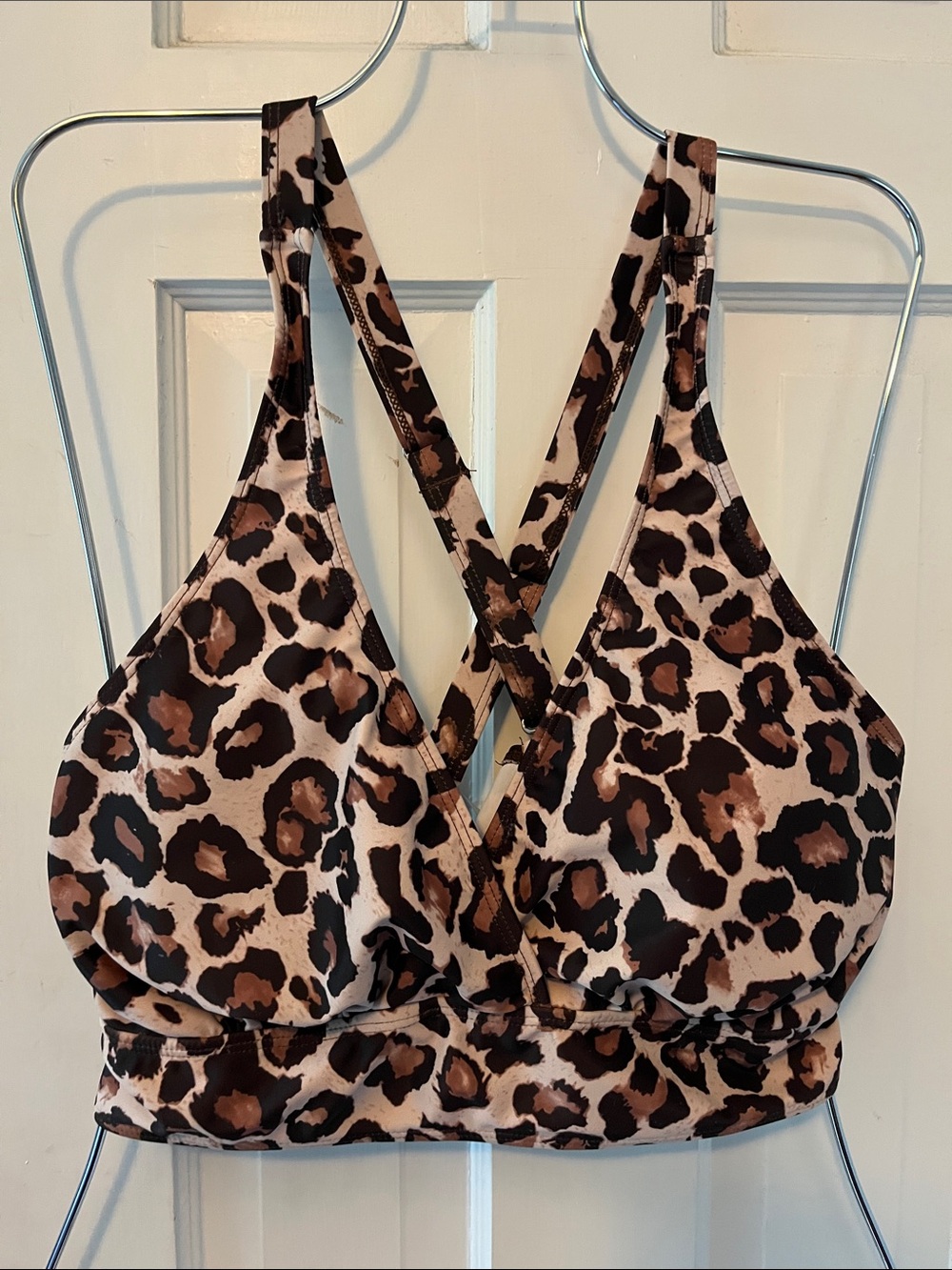 Source Unknown Leopard Print Crossback Bikini Top - Brown Black leopard
